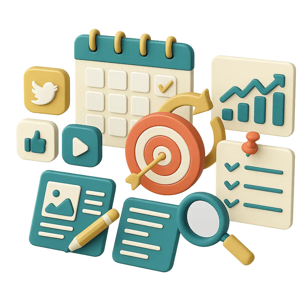social media planning calendar analytics 3d illustration