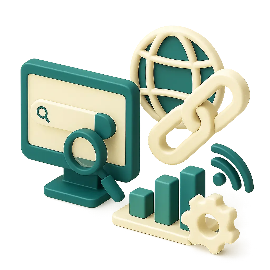 3d link building isometric icons